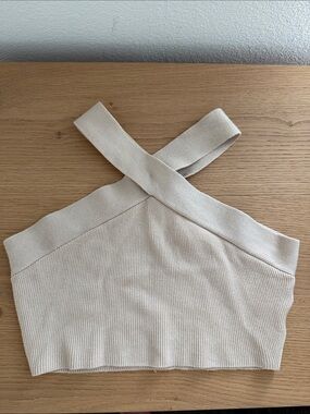 House of Harlow 1960 Cream Ribbed Crop Top
